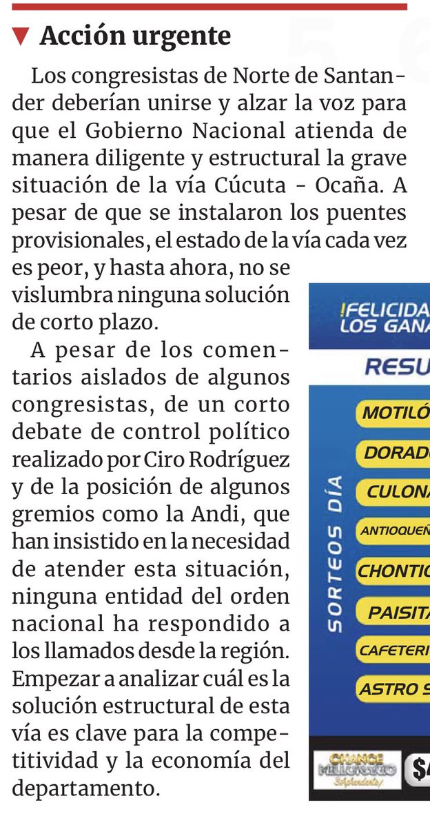 #AcciónUrgente

La vía Cúcuta-Ocaña necesita acción diligente y una solución estructural.

Ojalá podamos tener un frente común con el apoyo de los congresistas del departamento para encontrar una respuesta efectiva!

#CucutaOcaña