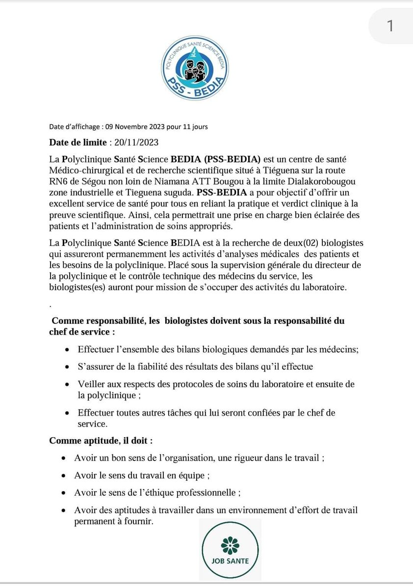 JobSant3's tweet photo. Détails pour le poste Assistant Biologiste ici https://t.co/cAb2iVh86m