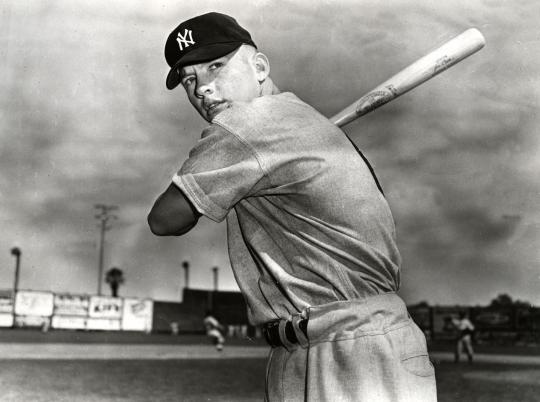 baseballhall's tweet photo. On this date in 1956, Mickey Mantle won his first of three American League MVP Awards. The Triple Crown winner didn’t only lead the AL; he led all of baseball with 52 home runs, 130 RBI and a .353 average.

📷: National Baseball Hall of Fame and Museum https://t.co/gNpsdHNapQ