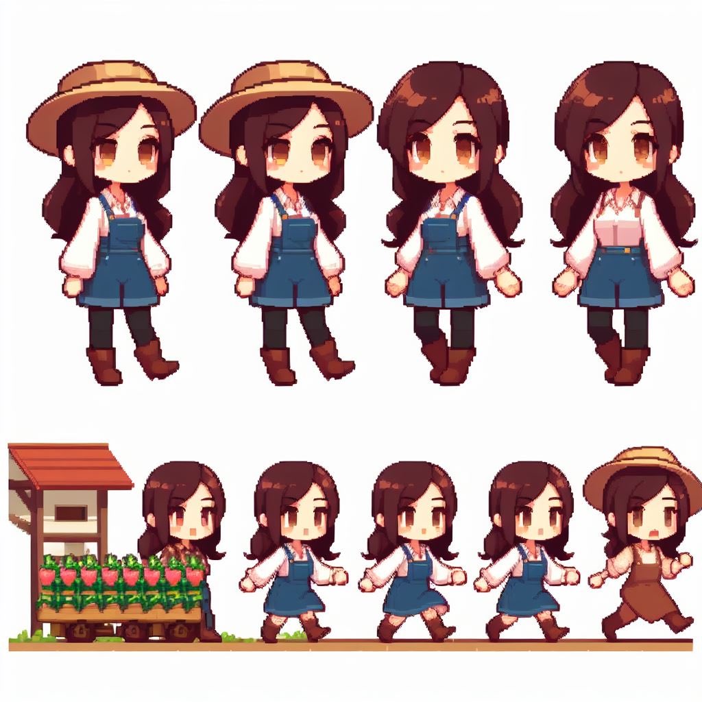RSCreatures's tweet photo. @DUSKdev I think its very similar to using chat gpt esque stuff for coding. It’s enough of a first pass you can use for inspiration or to give to an actual artist to build on. I’m working on a harvest moon esque game and gave this as an example to make a full sprite sheet. https://t.co/AcGjEseDPG