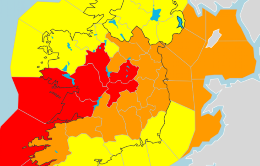 Met Éireann has issued a number of weather warnings.  Currently, MIE has no plans to close the Campus. 
We do advise people to look at their own situations and to prioritize their own safety, especially if travelling from an area under a Red Warning.