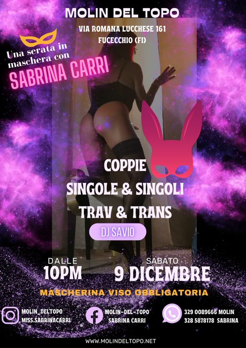 SABATO 9 DICEMBRE 📷📷📷 Serata in maschera (viso) al @MolinTopo  Info in locandina e DM Vi aspetto! https://t<a href="/tag/camgirl"class="tags"><span>#camgirl</span></a><a href="/tag/chaturbate"class="tags"><span>#chaturbate</span></a><a href="/tag/camshow"class="tags"><span>#camshow</span></a><a href="/tag/girlsoncam"class="tags"><span>#girlsoncam</span></a><a href="/tag/gi"class="tags"><span>#gi</span></a>