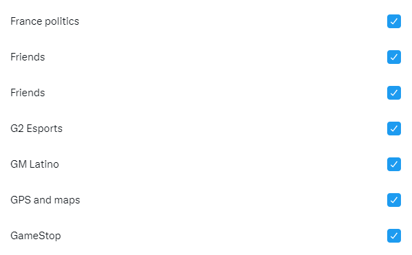 Do you have the embitions to become the best reply guy of all crypto X? Then you should start by having a look at your interest window in the privacy tab. 

I don't give a damn about France politics, G2 Esports and GM Latino whatever the heck that even means. 

I have a list of