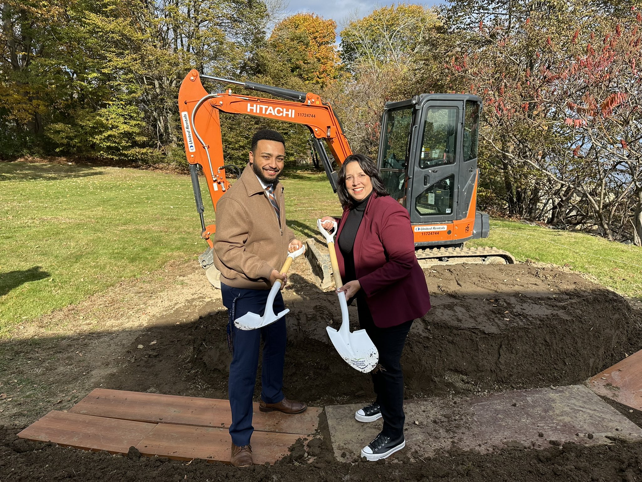LG Driscoll and man with shovel at Plummer Youth Promise groundbreaking.