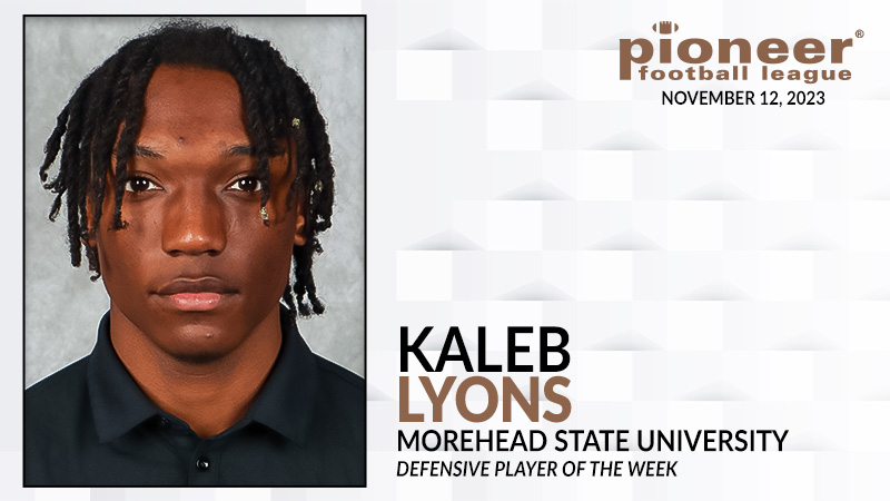 𝗣𝗙𝗟 𝗗𝗲𝗳𝗲𝗻𝘀𝗶𝘃𝗲 𝗣𝗹𝗮𝘆𝗲𝗿 𝗼𝗳 𝘁𝗵𝗲 𝗪𝗲𝗲𝗸
<a href="/MSUEaglesFB/">Morehead State Football</a> defensive back Kaleb Lyons had a PFL record-tying three interceptions, along with four tackles and a sack against Davidson.