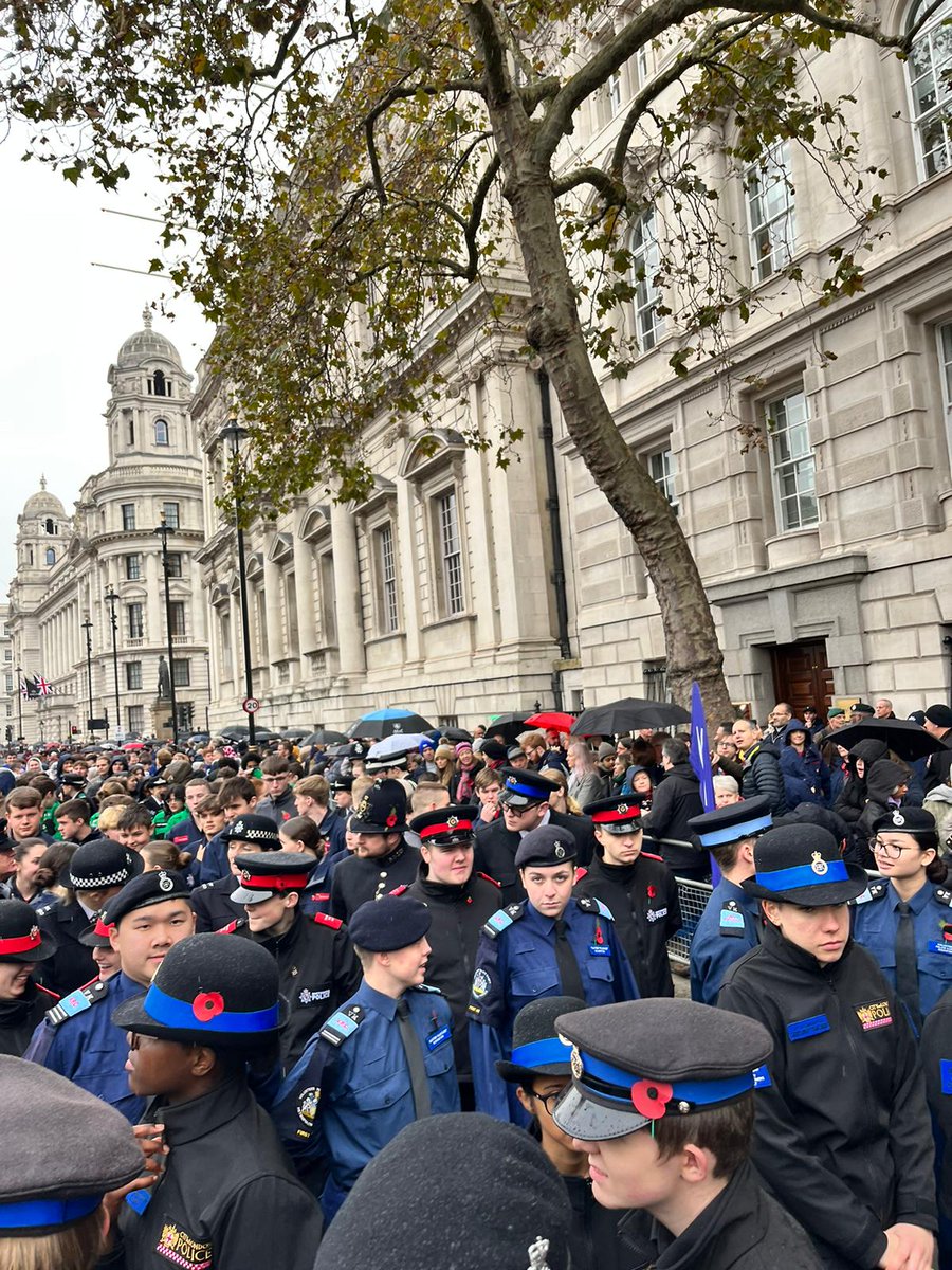 A large group of uniformed Volunteer Police Cadets & other Uniformed youth groups on parade in Whitehall for Remembrance Sunday