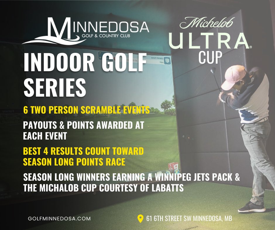 Minnedosa Golf Club (@minnedosagolf) on Twitter photo Our first Indoor Tournament of the winter season begins tomorrow! 
Grey Ridge Canadian Open at Chateau Whistler
• Two Person Scramble
• Book your time whenever is convenient for you between November 13th and 26th
• $50/person entry
Call 204-867-3151 to register! Our first Indoor Tournament of the winter season begins tomorrow! 
Grey Ridge Canadian Open at Chateau Whistler
• Two Person Scramble
• Book your time whenever is convenient for you between November 13th and 26th
• $50/person entry
Call 204-867-3151 to register!