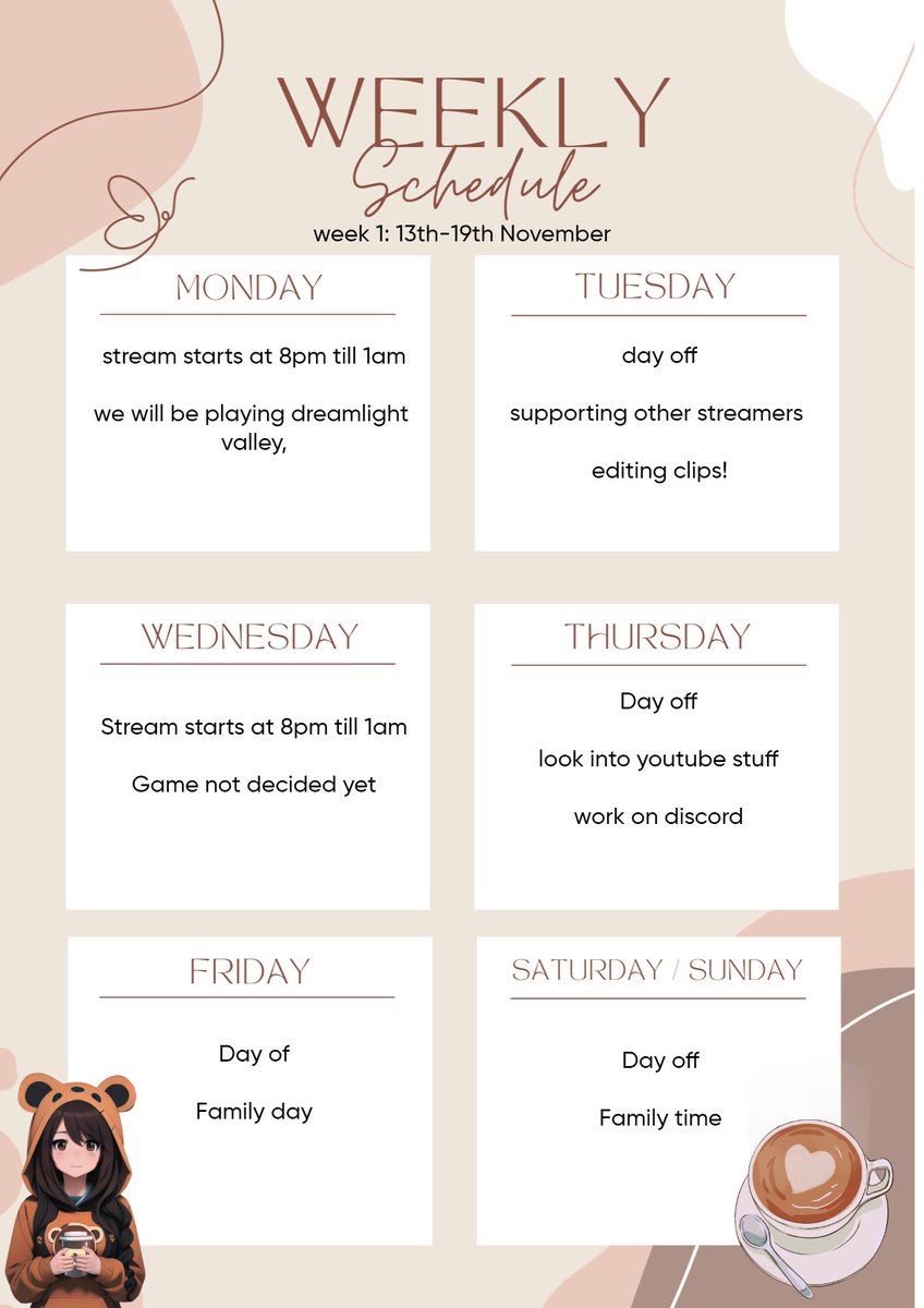 khaoticqueen's tweet photo. This weeks schedule, we have big news and new things on stream so come by and find out https://t.co/etxfipQAKQ