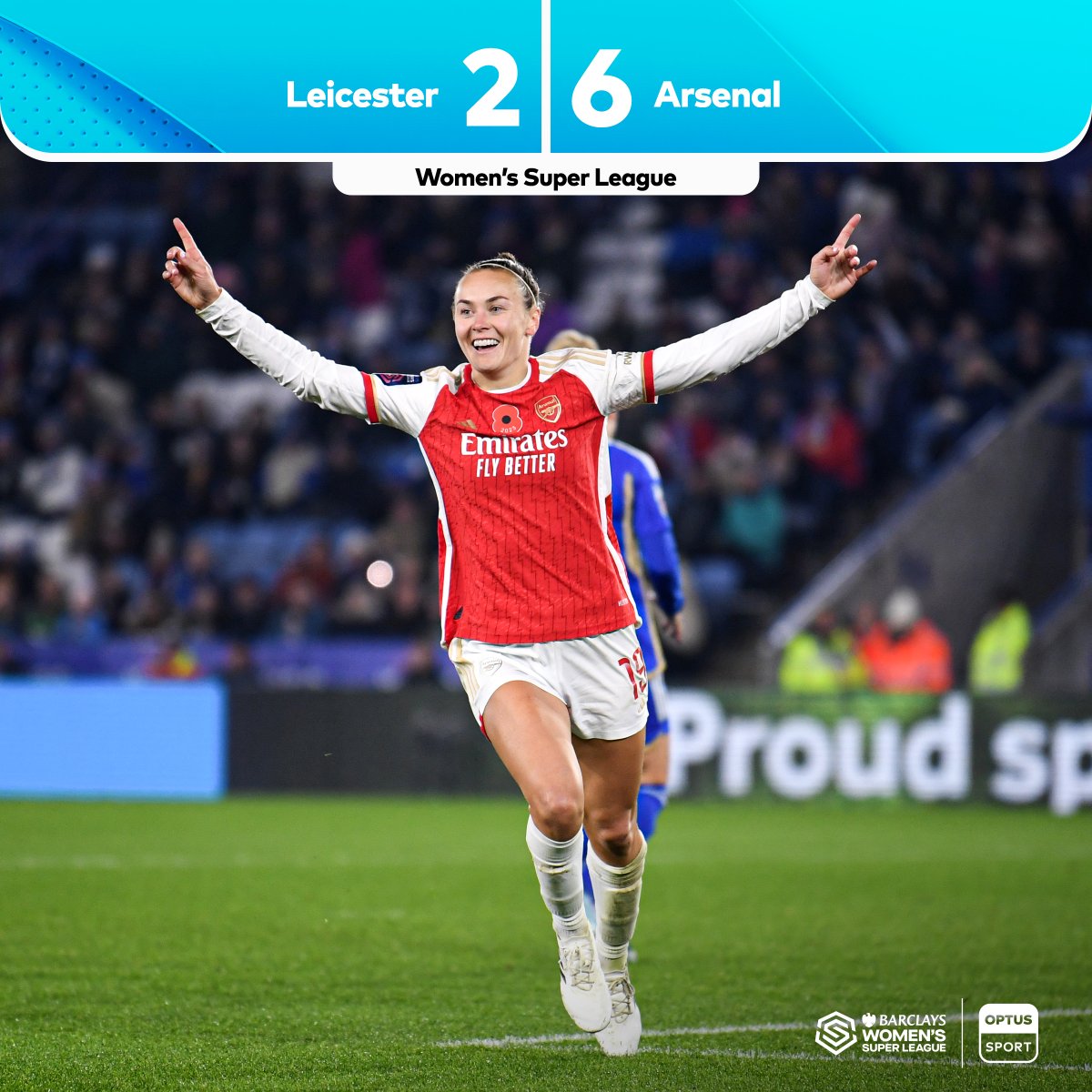 Arsenal were down 0-2 at halftime. They put SIX on Leicester in the second half 😳

Caitlin Foord scores and assists and the Gunners go second on the table.

#BarclaysWSL #OptusSport