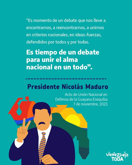 mippci_ven's tweet photo. 📢 ¡Venezuela toda! 🇻🇪
"Es momento de un debate para unir el alma nacional de un todo". A luchar juntos por la vía pacífica del referéndum, de la paz. Una sola fuerza patriótica que no será derrotada por ningún imperio.
#ChocaEsos5PorElEsequibo

@NicolasMaduro

@luchaalmada https://t.co/z0r26FD9En
