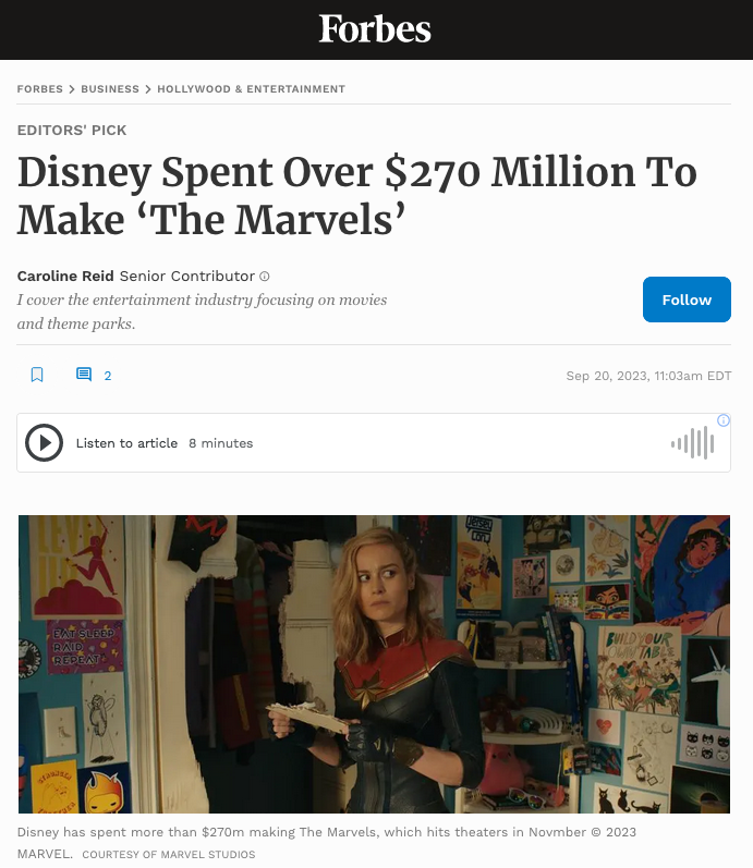 Disney Spent Over $270 Million To Make 'The Marvels