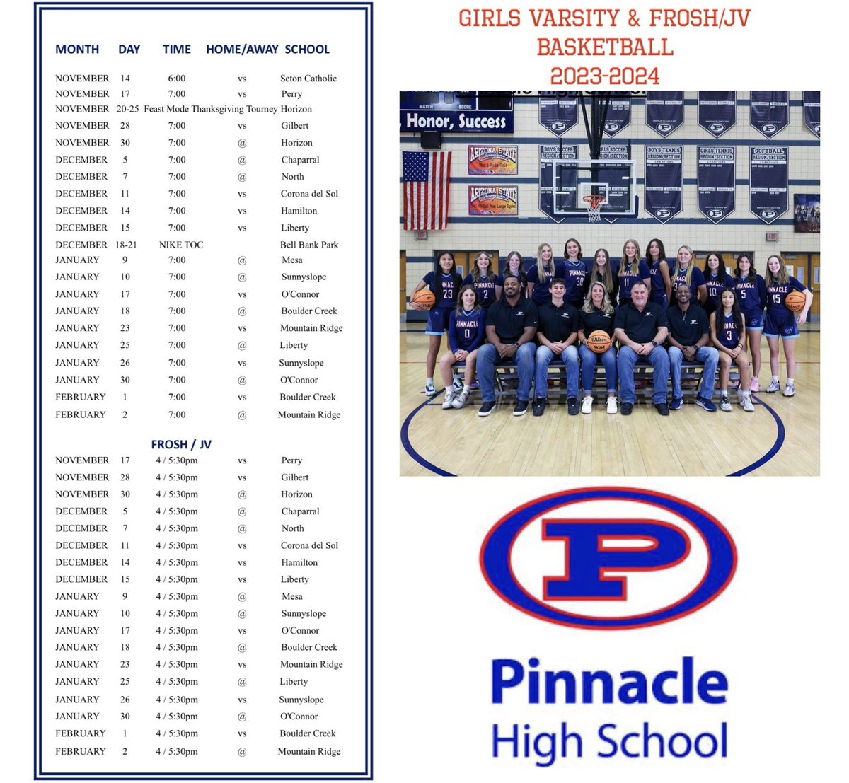 Lady Pioneers Varsity and Frosh/JV 2023-2024 schedule!!