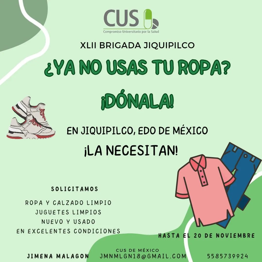 MovimientoCUS's tweet photo. XLII BRIGADA JIQUIPILCO

Aún hay lugares para asistir, si no también puedes ayudar donando 🤙🏻✨

Recuerda que hoy por ellos mañana por ti! ♥️

#TodosSomosCUS #cusméxico #Brigada #ayudemos #Solidaridad https://t.co/OYtTjReTy8