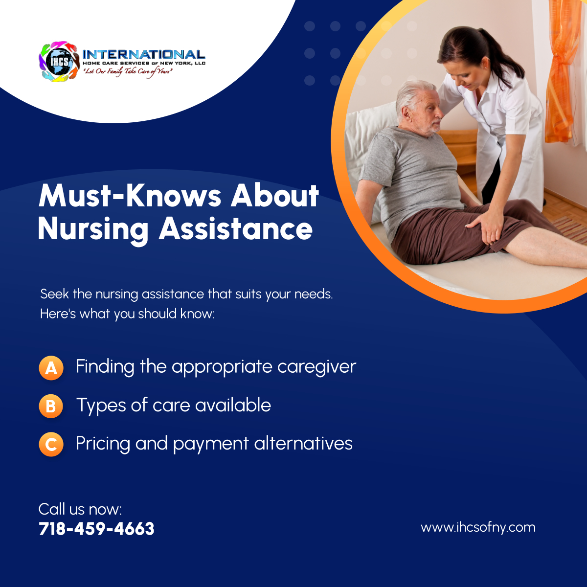 Explore nursing assistance options for informed care choices. To learn more, visit us at 97-77 Queens Boulevard, Rego Park, NY 11374, or call 718-459-4663 or email info@ihcsofny.com.

#NursingAssistance #IHCSOfNY #PersonalizedCare #QualityCare #CareProvider #SeniorCare