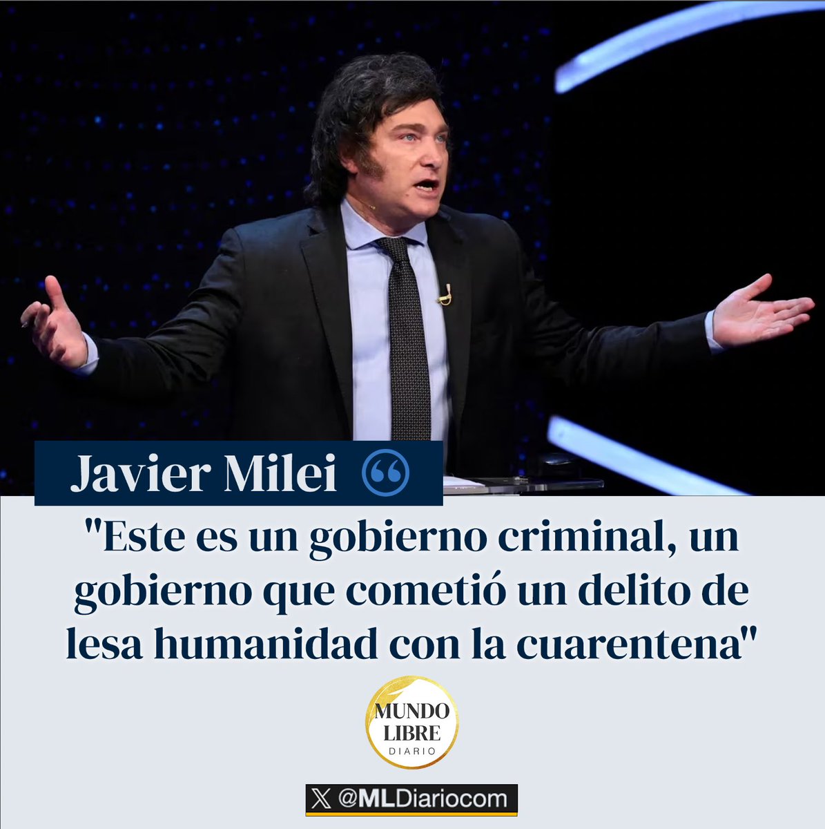 🇦🇷 | Javier Milei (<a href="/JMilei/">Javier Milei</a>):

"Este es un gobierno criminal, un gobierno que cometió un delito de lesa humanidad con la cuarentena"

#DebatePresidencial2023 #DebateFinal
