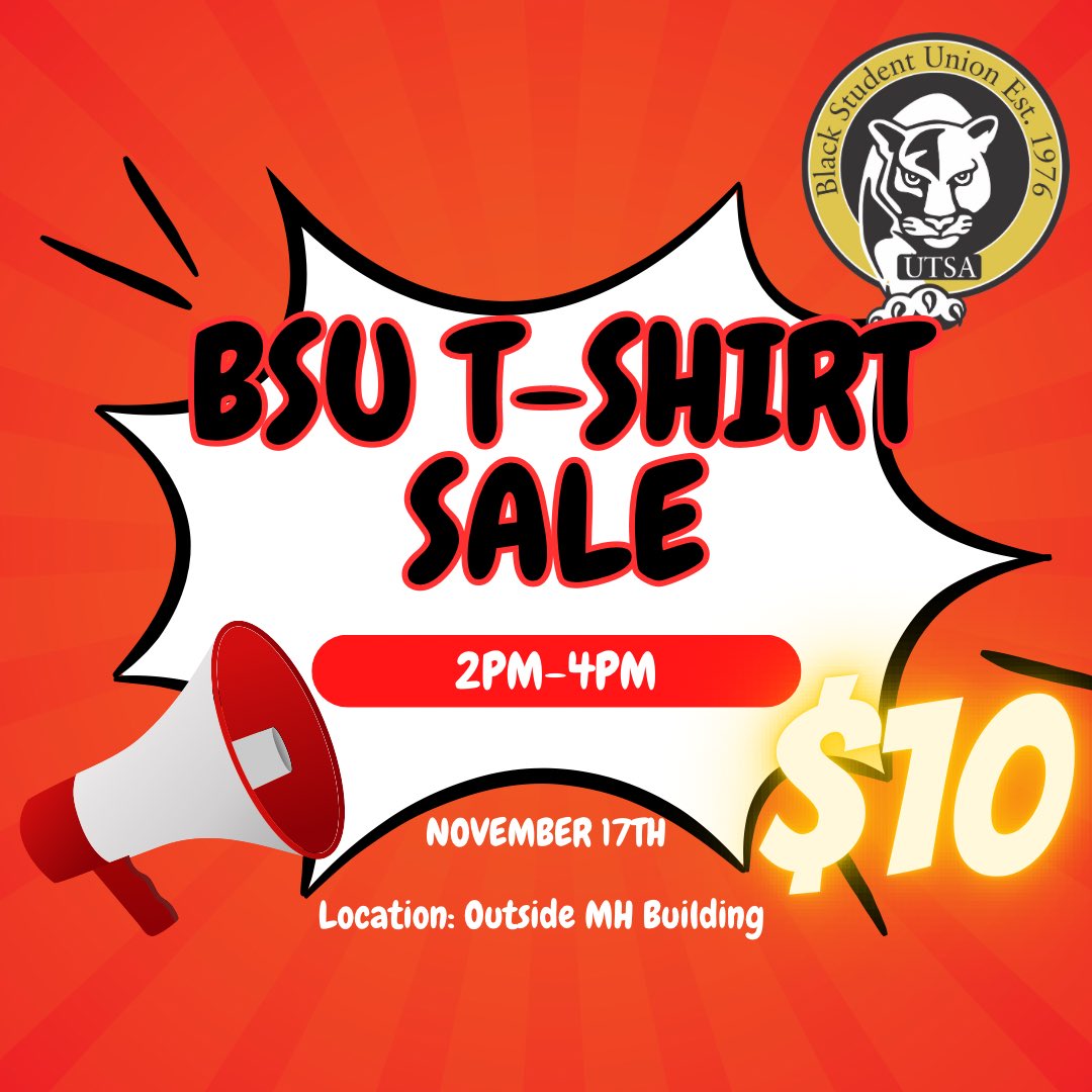 Thursday: Campus Clean Up♻️
Come help us as we clean up our campus! 

Friday: BSU Shirt Fundraiser 👀
BSU will be selling our old member shirts for $10!