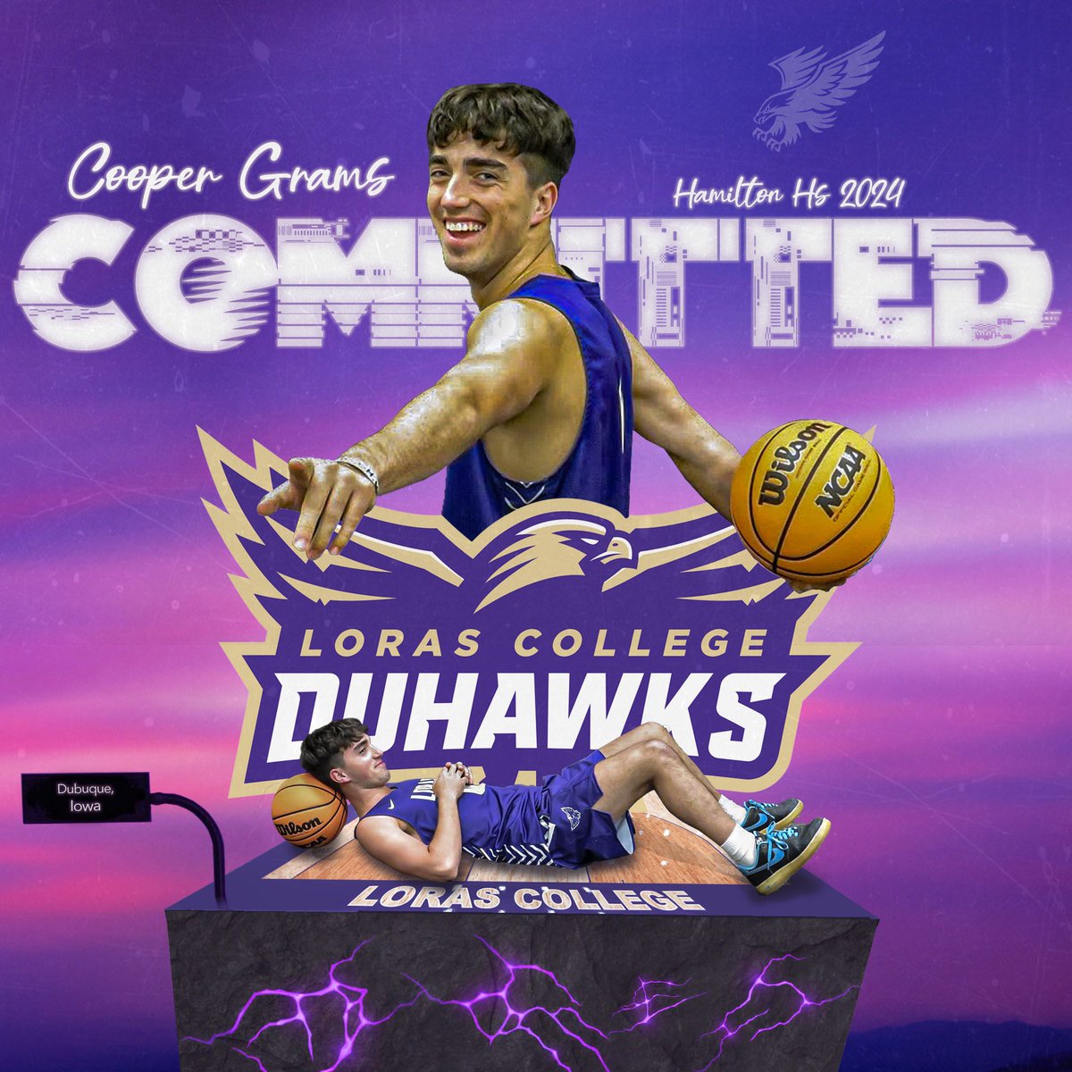 cooper_grams's tweet photo. Extremely thankful to announce I will be continuing my athletic and academic career at Loras! 💜🤍  #goduhawks https://t.co/cxvvlCXiIl