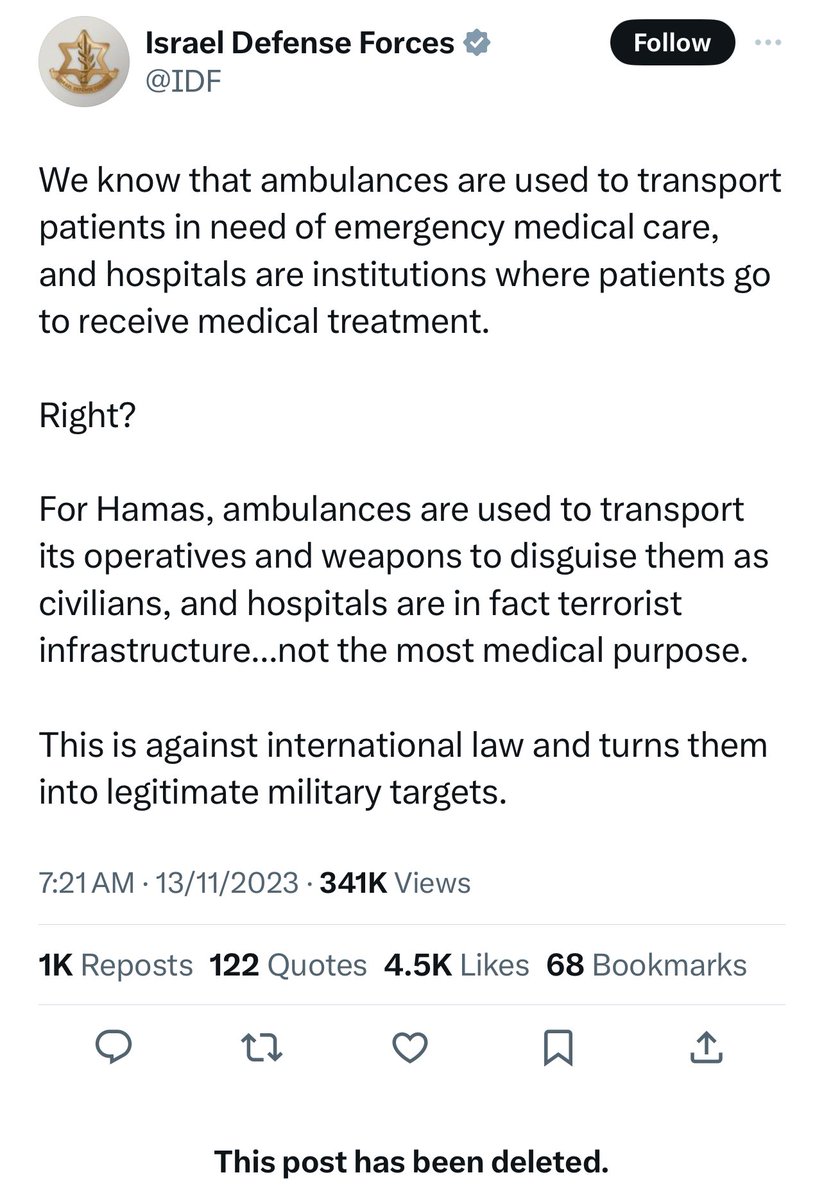 Woi <a href="/IDF/">Israel Defense Forces</a> , kenapa delete?

Against international law? Legitimate military target?

WHO THE BASTARD THAT VIOLATE INTERNATIONAL LAW FIRST?!

WHERE IS THE EVIDENCE HAMAS FIGHTERS USING AMBULANCE AS THEIR TRANSPORT??!
