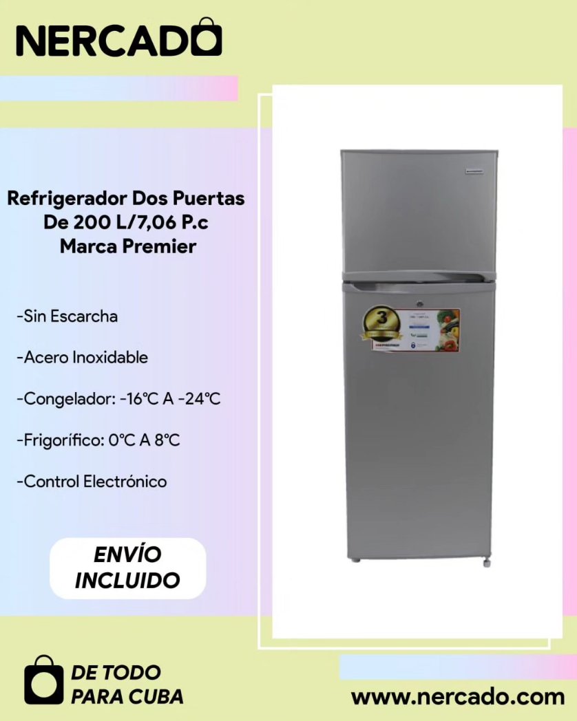NercadoCuba's tweet photo. ¡Mantén frescos los alimentos de tus seres queridos en Cuba con el refrigerador de dos puertas de 200L/7,06 P.c marca Premier!
¡Envíalo con Nercado!
#refrigerador #envíosacuba #Nercado #alimentosfrescos #hogar https://t.co/jb0HxPZnRd