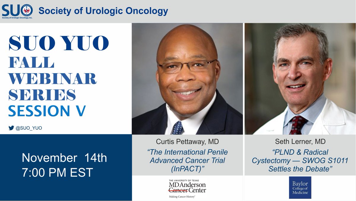 YUO (@suo_yuo) on Twitter photo Remember to attend our YUO Webinar on 🚨 Tuesday, November 14 at 7pm EST, showcasing the exceptional expertise of <a href="/CurtisPettaway1/">Curtis Pettaway, MD</a> from <a href="/MDAndersonNews/">MD Anderson Cancer Center</a> and Dr. Seth Lerner from <a href="/bcm_urology/">BCM Department of Urology</a>. Don't miss out! Remember to attend our YUO Webinar on 🚨 Tuesday, November 14 at 7pm EST, showcasing the exceptional expertise of <a href="/CurtisPettaway1/">Curtis Pettaway, MD</a> from <a href="/MDAndersonNews/">MD Anderson Cancer Center</a> and Dr. Seth Lerner from <a href="/bcm_urology/">BCM Department of Urology</a>. Don't miss out!