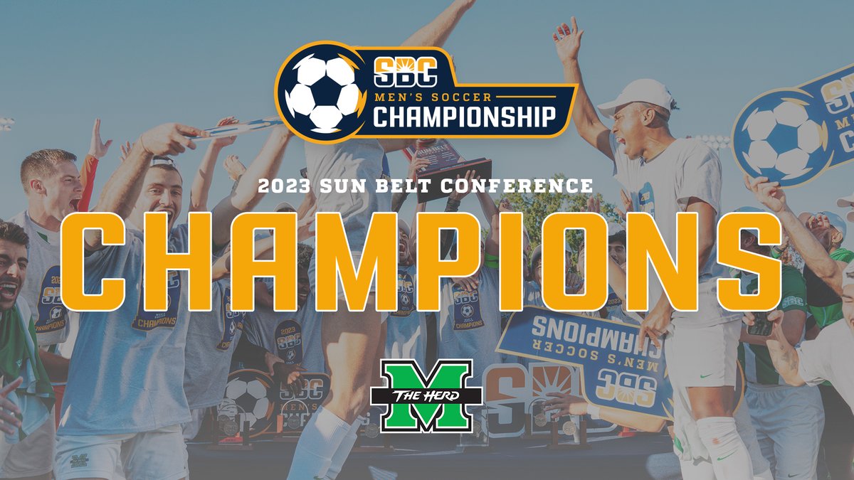 𝗠𝗔𝗥𝗦𝗛𝗔𝗟𝗟 𝗠𝗔𝗞𝗘𝗦 𝗛𝗜𝗦𝗧𝗢𝗥𝗬.

In a title tilt that saw a pair of Top 5 teams battle for the 2023 #SunBeltMSOC Championship crown, No. 1 <a href="/HerdMSoccer/">Marshall University Men's Soccer</a> reigned victorious, notching its program-best 17th win of the season.☀️⚽

📰» sunbelt.me/3MHl7p8