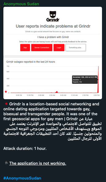 hackerthread's tweet image. 🚨🚨 Grindr Attacked
Earlier today Anonymous Sudan performed a 1-hour attack on the Grindr service. @Grindr is a social media app for gay's. The attack was performed because...well they're gay and Palestine does not support gay rights @LGBTQ4Palestine. It does appear that it is…