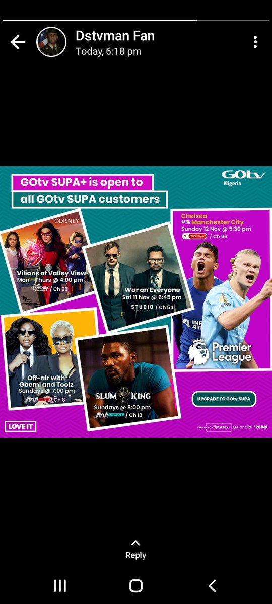 You can now enjoy SUPA+ channels if you pay for SUPA from November 1-30 You get to watch all the matches of the premier league and more movies and kids channels that the whole family can enjoy. Rush to the MyGOtv App to upgrade today.🏃‍♂️ Or call Adeayo 0807 637 1374