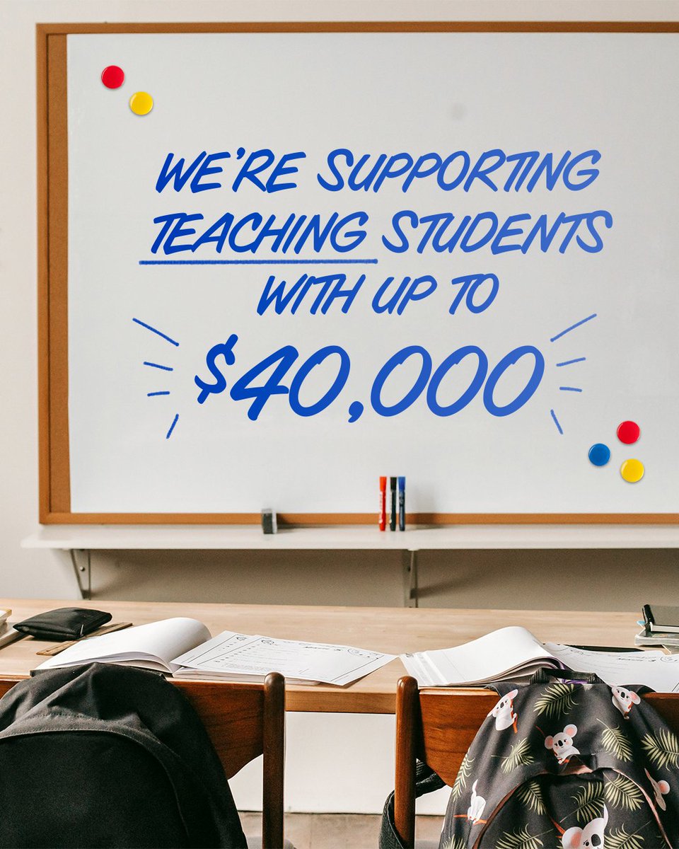AlboMP's tweet photo. If you're looking for a sign to study teaching, this is it.

We're supporting 5,000 students who start a teaching degree next year with scholarships of up to $40,000.

Great teachers change lives, and this is part of our plan to get more of them in schools across Australia. https://t.co/pAhOT4OnYm