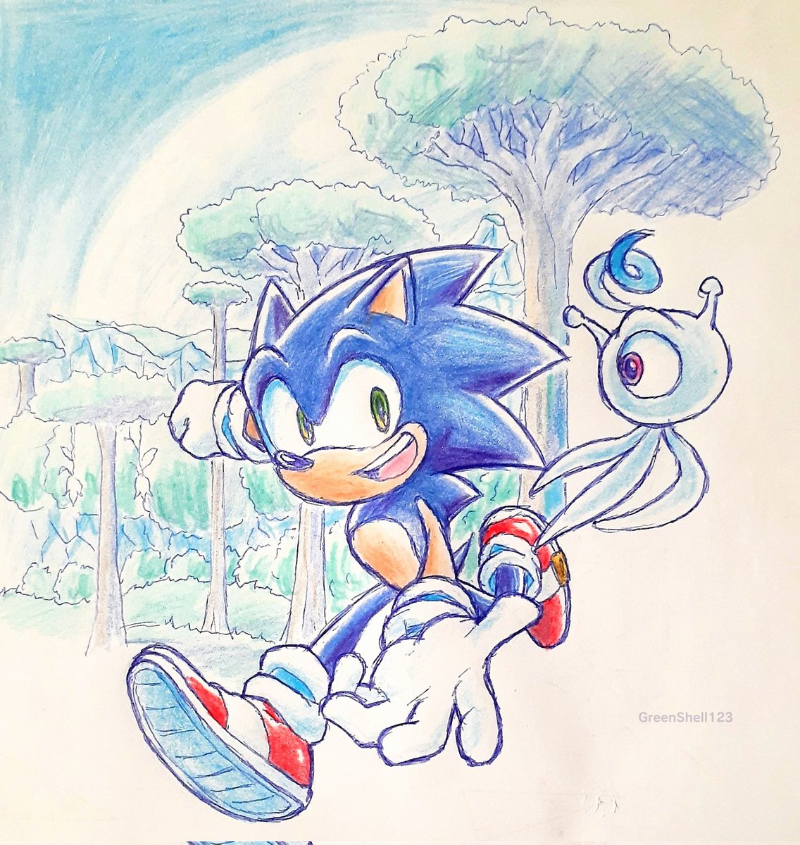 ソニック 「Sonic Colors redraw #SonicTheHedeghog」|GreenShell123のイラスト