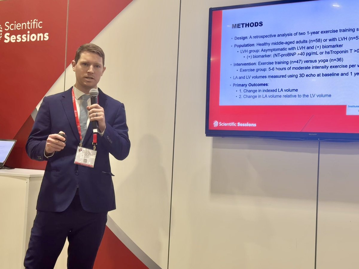 Dr. Doug Kyrouac presents his very interesting work on exercise-related left atrial dilation. #AHA23 @CircAHA @utswheart