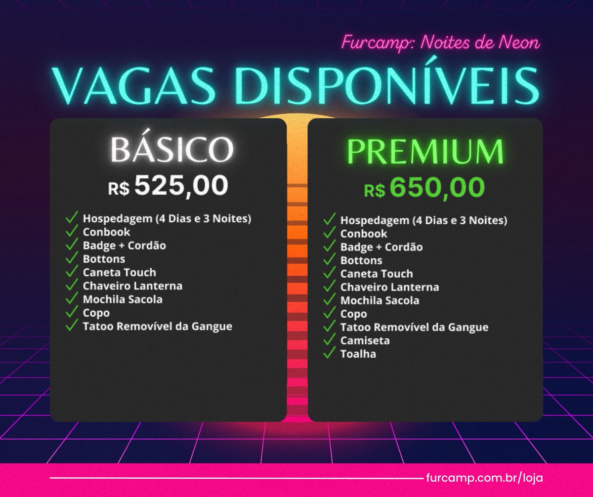 Salve galera! lembrando a todos que o prazo para garantir o seu ingresso da próxima edição do FURCAMP vai até dia 30 DE NOVEMBRO. 🏃⚠️

Não vai se esquecer e garanta AGORA sua vaga pro rolê!

furcamp.com.br/loja/

#Furcamp #Furcamp2024 #Furry