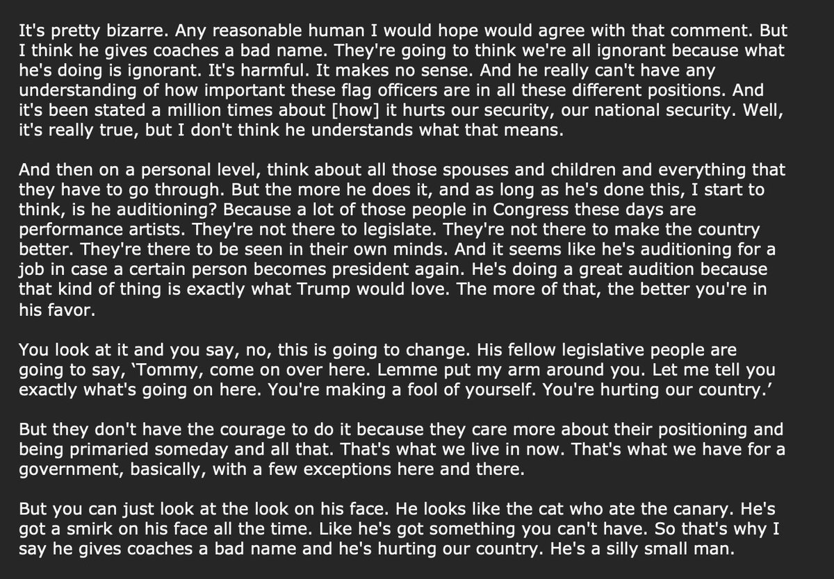 Gregg Popovich’s full quotes tonight on Tommy Tuberville: