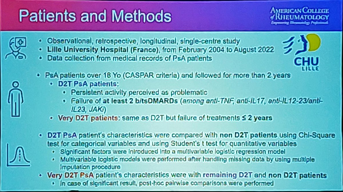 eular_ARD's tweet photo. Abs0777:
Insights for Difficult-to-Treat (D2T) Psoriatic Arthritis

D2T PsA associated to axial involvement, structural damage, and bDMARD discontinuations due to poor skin control.

Obesity &amp; axial involvement significant in very D2T PsA cases.

#ACR23 

DB https://t.co/XvfktvXjCU