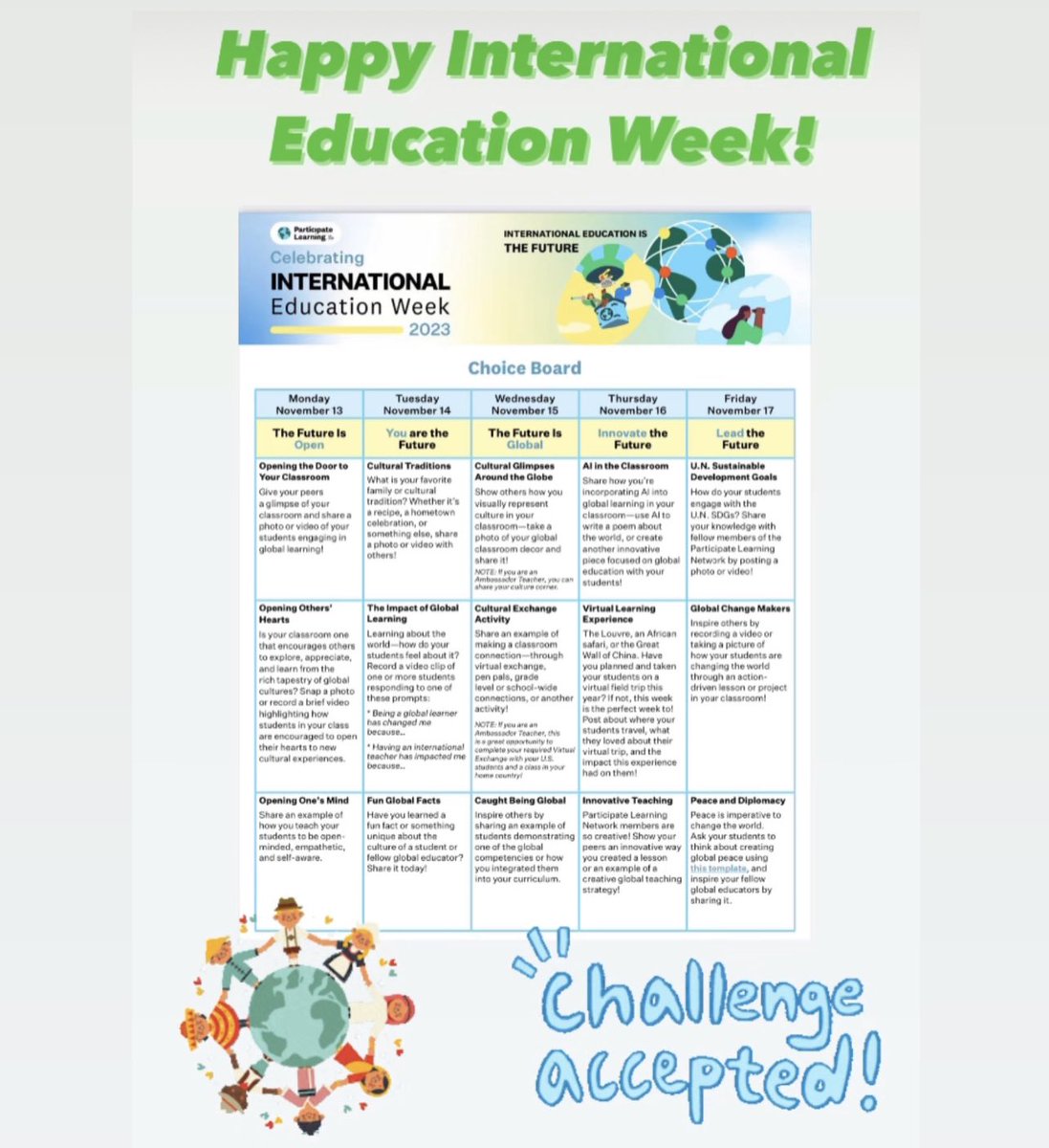 paola_weimann's tweet image. Challenge Accepted🤩!  

@ParticipateLrng @ECAatState #IEW2023 #UnitingOurWorld