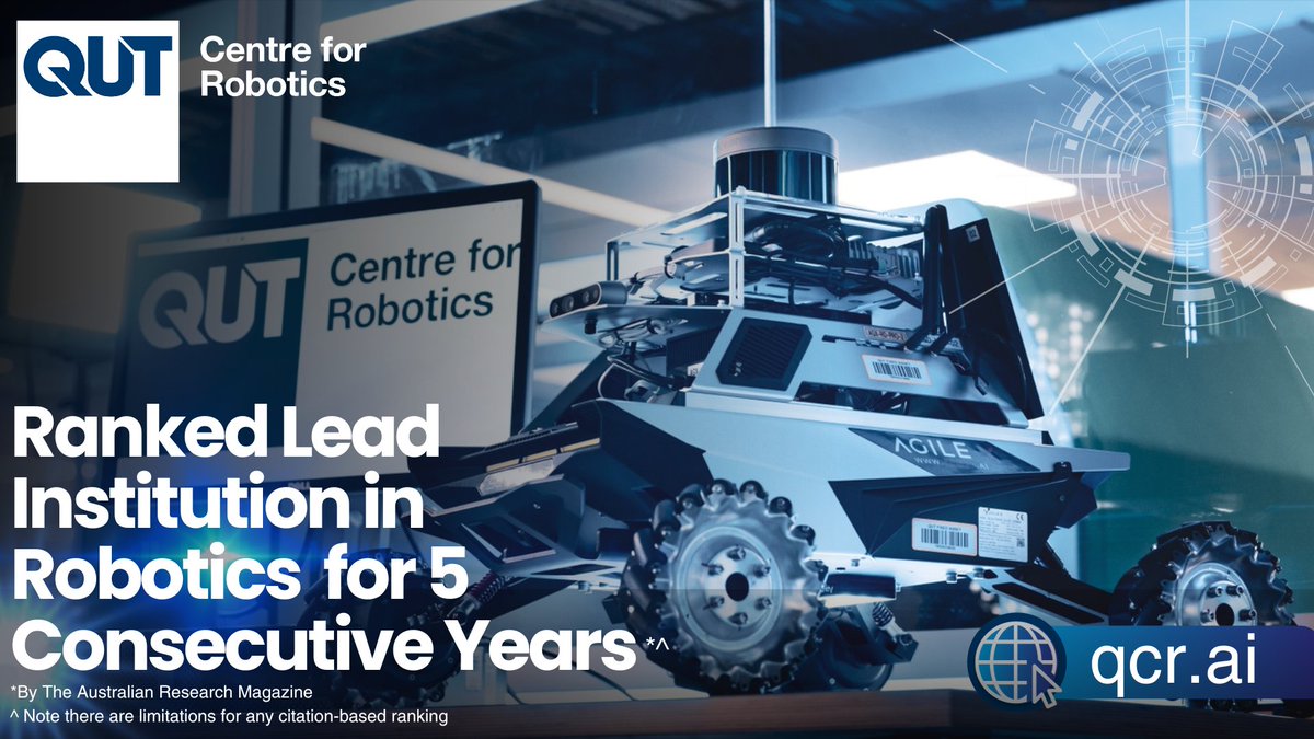 QUTRobotics's tweet photo. We are delighted to announce that @QUTRobotics has earned the title of Lead Institution for #Robotics in Australia for the 5th consecutive year!*
Read more here
https://t.co/CX6BOsb4zF

*Disclaimer: Rankings should always be interpreted with caution
#QUT #engineering #robots https://t.co/euR0vdMgUB