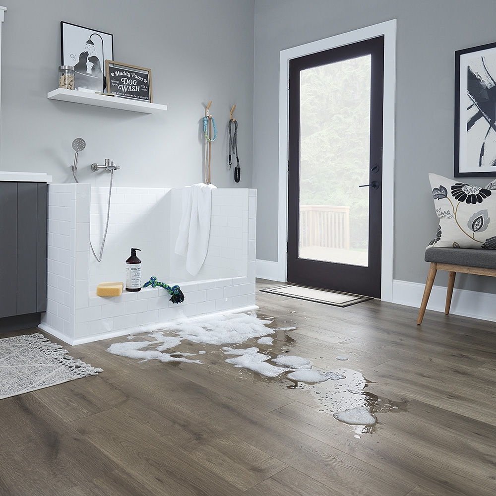 Splish, splash, it's time for a doggy bath! 🐶 Don't worry, our #waterproof floors will make cleanup a breeze.

💻: bit.ly/3tpPKIF

#Pergo #LifeGoesOnIt #TimberCraft #TimberCraftElite #WetProtect #laminate #laminatedwood #DogBathGoals #PawsomeCleanup