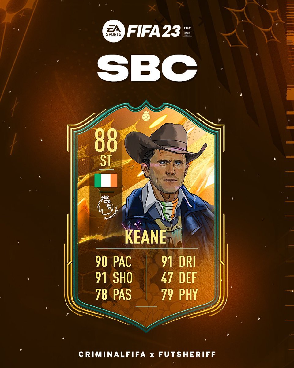 FutSheriff's tweet image. 🔙1 year ago Keane was released as SBC with his Iconic Sheriff Hat! Biggest W i’ve ever seen from EA.

Did you use him last year? I remember he was very expensive, but also great in-game!

#fc24 #SheriffTimeMachine