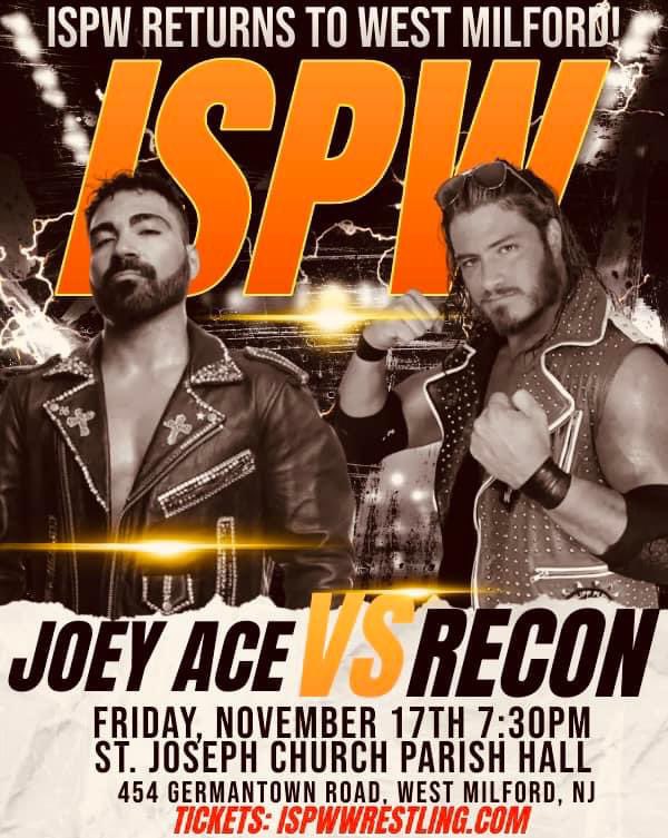 This Friday November 17th, @ISPWWrestling is headed BACK to West Milford, NJ! The crowd is always electric up at St. Joseph’s Church Parish Hall! I’ll be there!!! Will you? #Wrestling