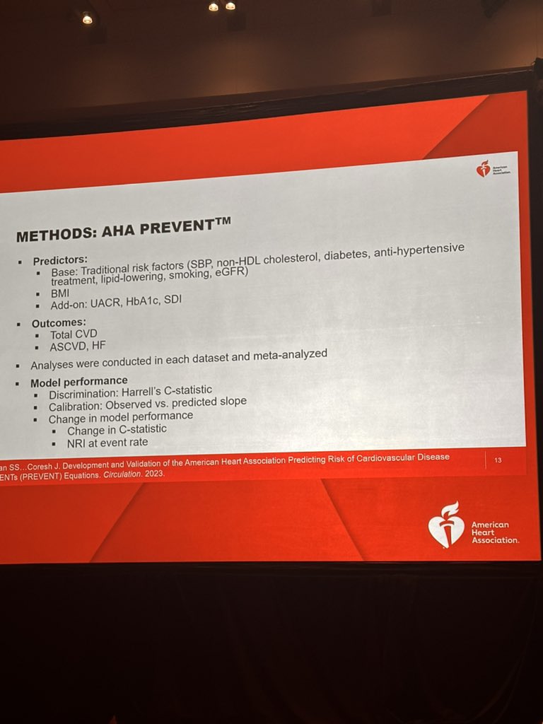 melissahinozmd's tweet image. The most exciting session of #AHA23. PREVENT risk calculator that estimates 10-year and 30-year total CVD, ASCVD and HF risk, incorporating eGFR and with special add-ons that include UACR, A1c and zip code! @CircAHA