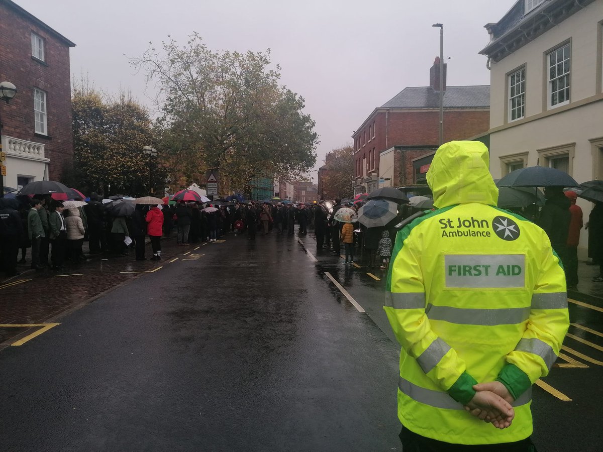 Today
Alice, James, Mags and Ollie were om duty providing medical cover for Oswestry Remembrance Parade. 
It was a great parade despite the conditions and an important event to be a part of within our local community.