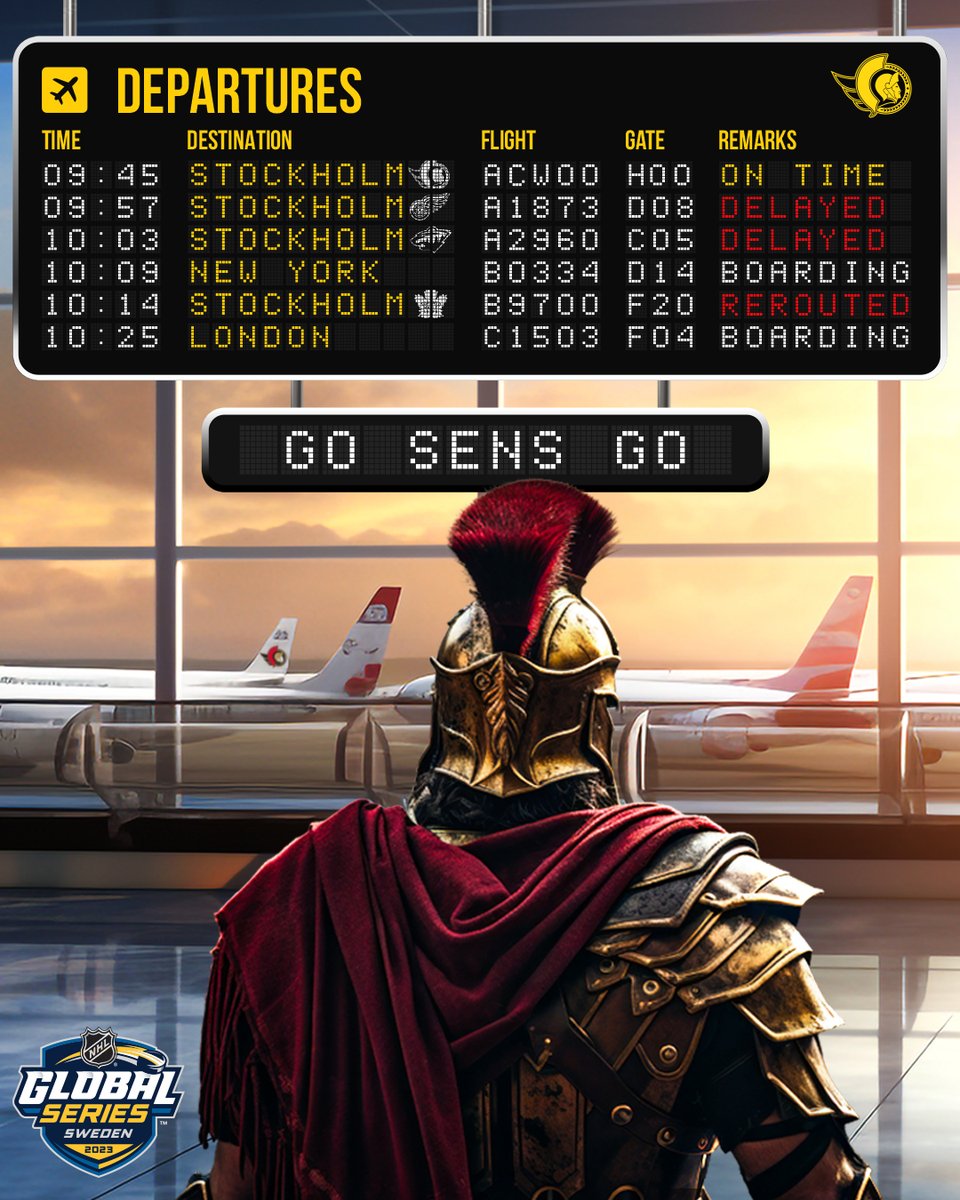 Senators's tweet photo. Påväg till Stockholm 🇸🇪 ✈️ 

@NHLsv | #NHLGlobalSeries https://t.co/0hsfJ4xRN0