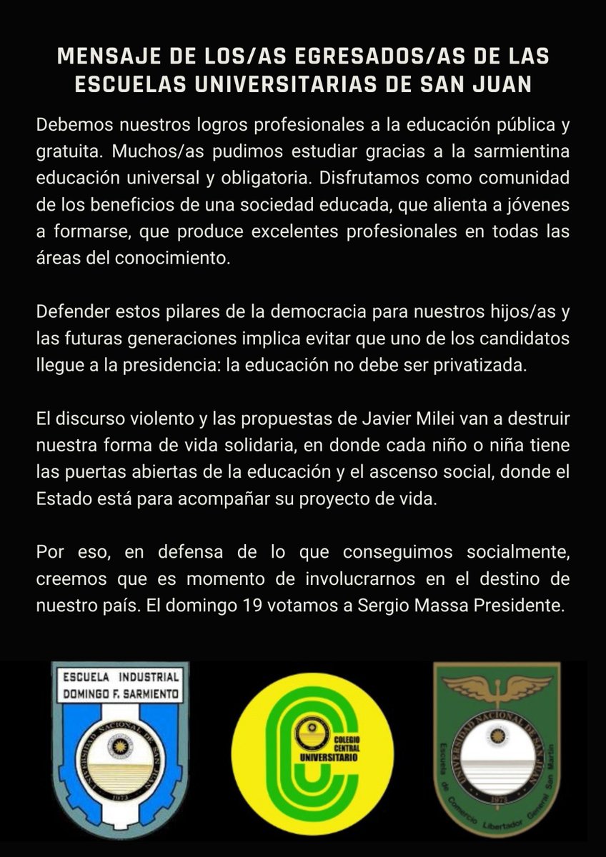 gracepenafort's tweet photo. los  colegios públicos de la Universidad Nacional de San Juan, en uno de los cuales yo estudie (el maravilloso Colegio Central Universitario Mariano Moreno)  dicen: https://t.co/FjcAQ6LqhT