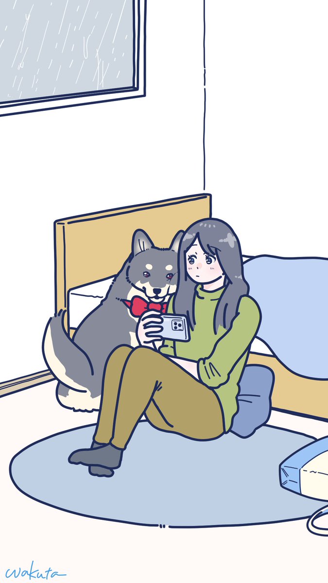 「雨の日はおうちで。 #黒柴執事」|wakuta│イラストレーターのイラスト
