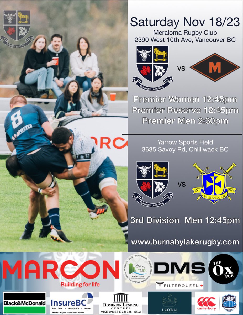 BLRC (@burnabylakerfc) on Twitter photo The BLRC are back this Saturday with 3 games at Connaught Park vs
<a href="/MeralomaRugby/">Meraloma Rugby</a> and one game at <a href="/ChilliwackRugby/">Chilliwack Rugby</a> ! Get out and support the 🔵&⚪️! <a href="/bcrugbyunion/">BC Rugby</a> <a href="/BCRugbyNews/">BC Rugby News</a> The BLRC are back this Saturday with 3 games at Connaught Park vs
<a href="/MeralomaRugby/">Meraloma Rugby</a> and one game at <a href="/ChilliwackRugby/">Chilliwack Rugby</a> ! Get out and support the 🔵&⚪️! <a href="/bcrugbyunion/">BC Rugby</a> <a href="/BCRugbyNews/">BC Rugby News</a>