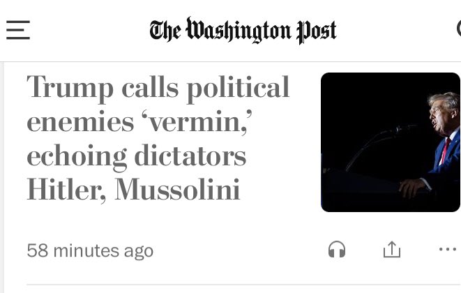 The Washington Post's headline — late in arriving, but on the mark when it did — makes the original header at the New York Times sound almost surreal: 'Trump takes Veterans day speech in a very different direction.' That's quiescent.