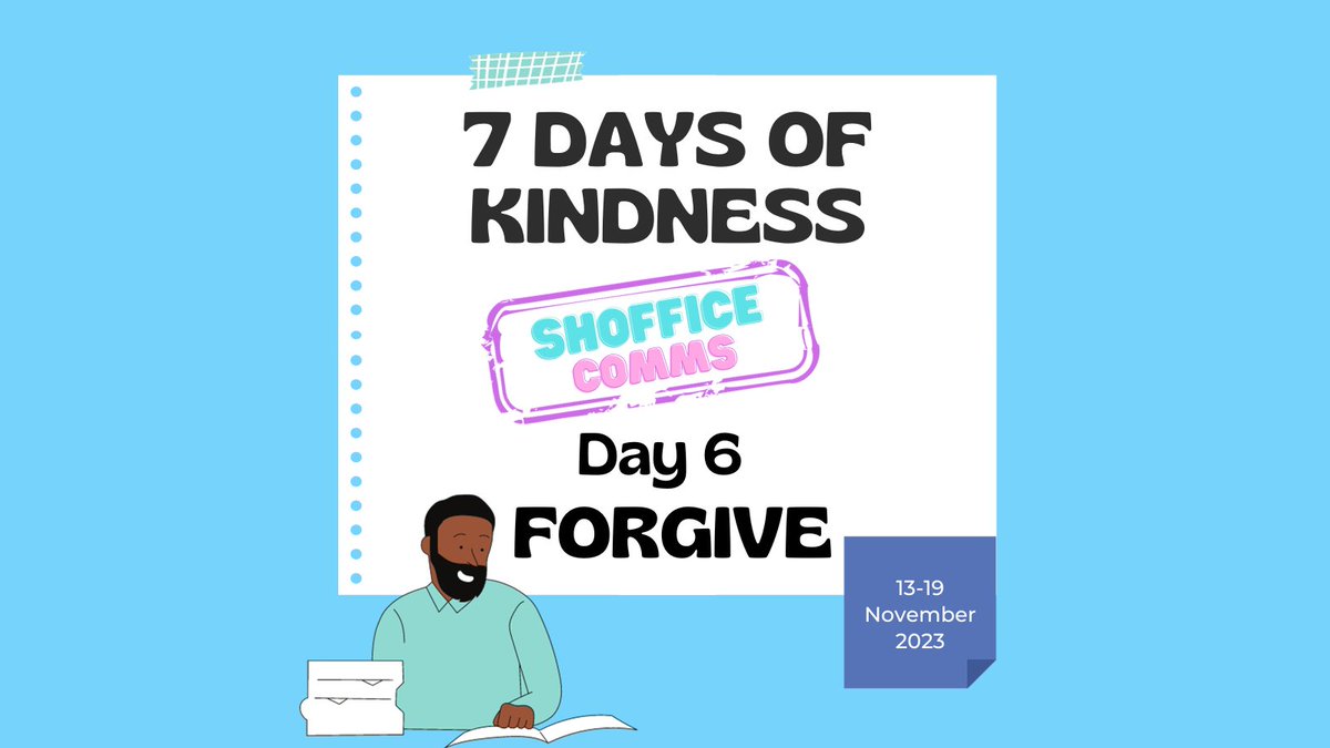 ShofficeComms's tweet photo. Day 6 of the @ShofficeComms #KindnessChallenge 🏆

Today’s task is to practice self-compassion.

🤔What will you forgive yourself for today?

#7DaysOfKindness
#Kindness https://t.co/2vitCUMVw5