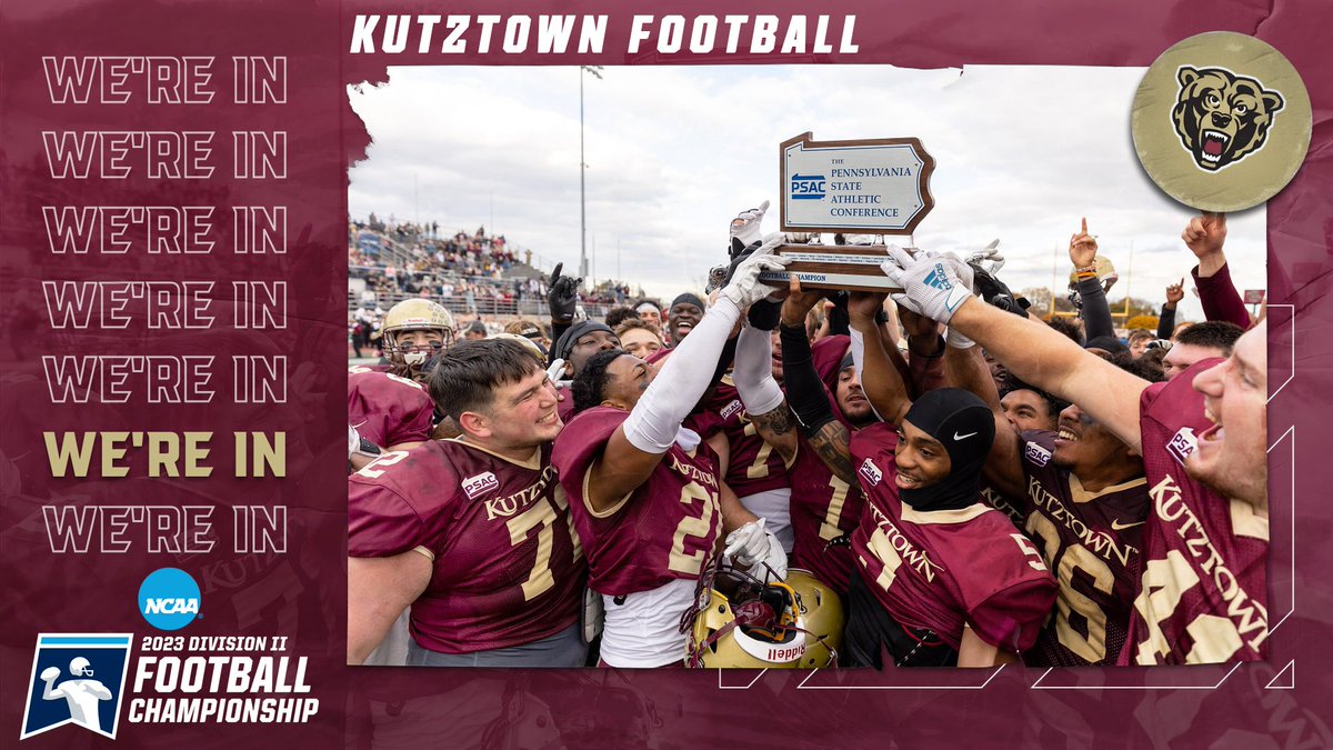 Kutztown University Athletics (@kugoldenbears) on Twitter photo FB | <a href="/KUBearsFootball/">Kutztown Football 🐻</a> is back in the <a href="/NCAADII/">NCAA Division II</a> Championship field once again!
The Golden Bears jump up to the No. 3 seed in Super Region One after their win in the PSAC Championship game and will host <a href="/VUUPanthers/">Virginia Union Sport</a> in a first round game at Andre Reed Stadium on Saturday 11/18! FB | <a href="/KUBearsFootball/">Kutztown Football 🐻</a> is back in the <a href="/NCAADII/">NCAA Division II</a> Championship field once again!
The Golden Bears jump up to the No. 3 seed in Super Region One after their win in the PSAC Championship game and will host <a href="/VUUPanthers/">Virginia Union Sport</a> in a first round game at Andre Reed Stadium on Saturday 11/18!