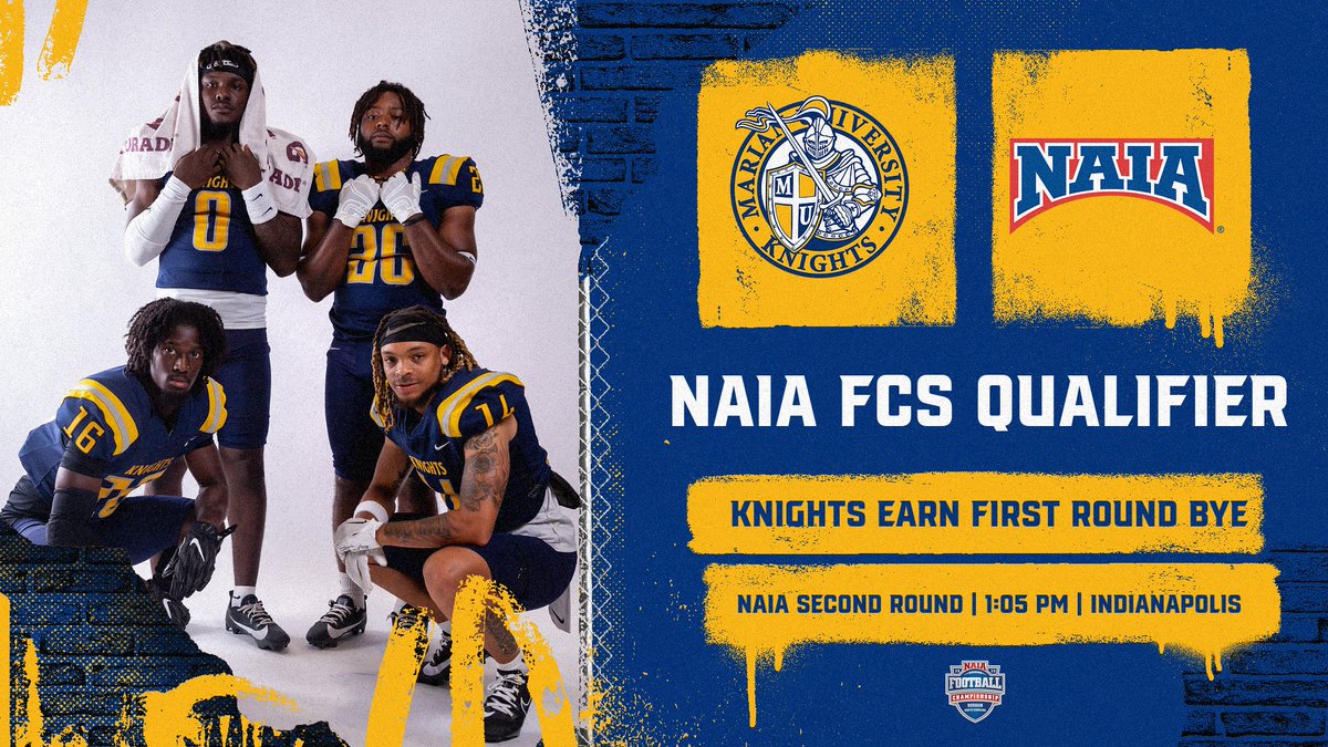 Marian Knights (@muknights) on Twitter photo 🎵BYE BYE BYE🎵
<a href="/MarianUFootball/">Marian Football</a> is officially in the NAIA Football Championship Series, and the Knights have earned a first round bye!!
For the sixth consecutive season the Knights are in the playoffs, and for the first time since 2019 Marian will host Thanksgiving Weekend!! 🎵BYE BYE BYE🎵
<a href="/MarianUFootball/">Marian Football</a> is officially in the NAIA Football Championship Series, and the Knights have earned a first round bye!!
For the sixth consecutive season the Knights are in the playoffs, and for the first time since 2019 Marian will host Thanksgiving Weekend!!