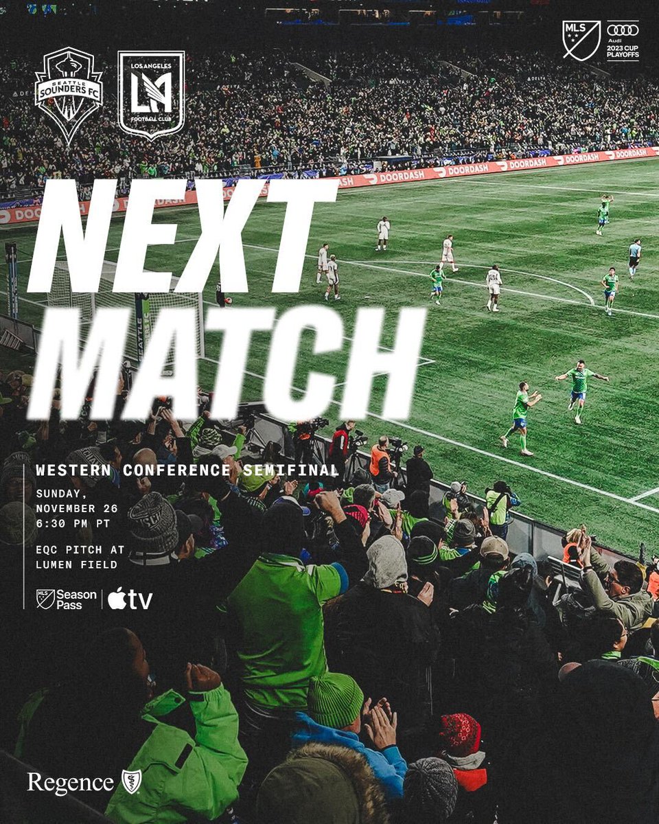 Seattle Sounders FC (@soundersfc) on Twitter photo Save the date. 🗓️
Our Western Conference Semifinal matchup with LAFC will take place on November 26 at 6:30 p.m. PT at Lumen Field!
BUY NOW ➡️ sndrs.com/23semifinals Save the date. 🗓️
Our Western Conference Semifinal matchup with LAFC will take place on November 26 at 6:30 p.m. PT at Lumen Field!
BUY NOW ➡️ sndrs.com/23semifinals