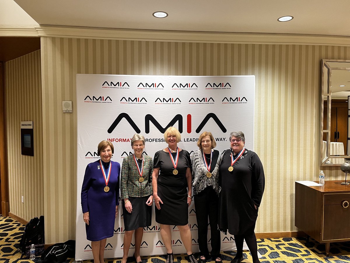 Female ⁦@AMIAinformatics⁩ Morris Colleen Award winners: from L to R: Marion Ball, Betsy Humphreys, Sue Bakker, Carol Friedman, and Patty Brennan. Only Nancy Lorenzi is missing. Congratulations to this year’s winner Sue and all the others too! ⁦⁦@ColumbiaDBMI⁩